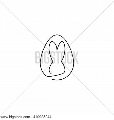 Rabbit In Egg Sign, Vector Graphics, Single Line, Eps 10, Easter Bunny One Line Icon, Easter And Hol
