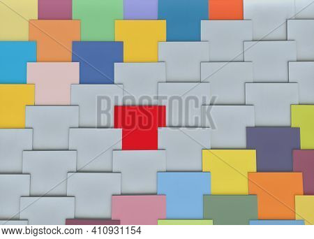 Abstract 3d Illustration,partly Toned In Corners,bright Mood Boosting Colors,made Of Siding Tiles Fo