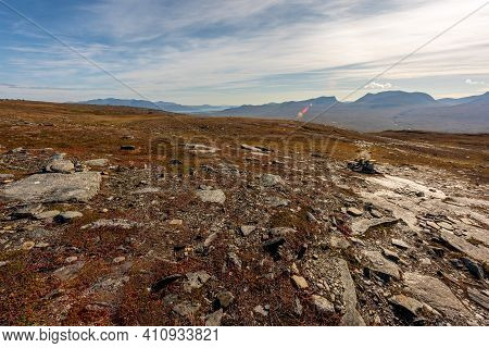 Autumn Landscape With A View Of Lapporten (u-shaped Valley). Northern Sweden