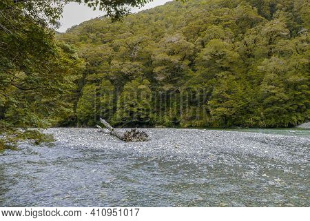 Waterside Cenery Around The Aoraki, Also Called Mount Cook, The Highest Mountain In New Zealand