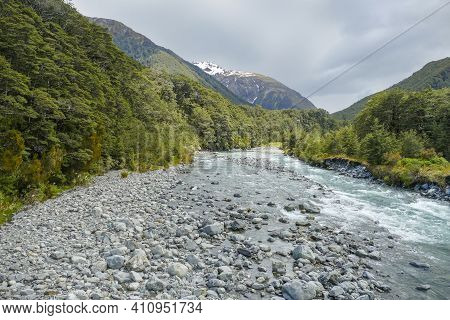 Scenery Around Bealey River In New Zealand