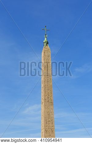 An Egyptian Obelisk ( Flaminio Obelisk) Of Ramesses Ii From Heliopolis With Hieroglyphs In The Centr