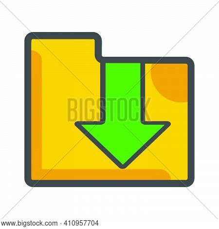 Folder With Download Folder Illustration. Flat Vector Icon. Can Use For, Icon Design Element,ui, Web