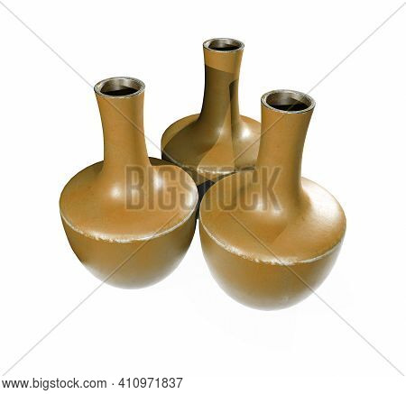 Realistic Empty Flower Pot Set, Pastel Colors. Closeup Isolated On White Backgroun 3d Render