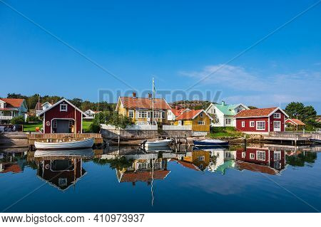 View To The City Hamburgsund In Sweden.
