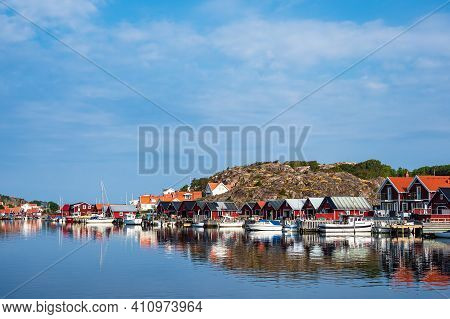View To The City Hamburgsund In Sweden.