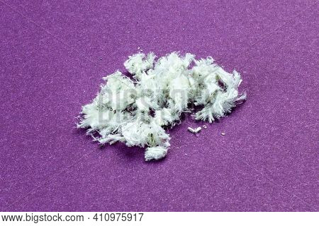 Hazardous Mineral Asbestos Close-up On A Fiolet Background.