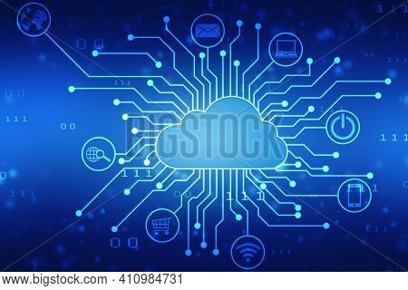 2d Illustration Of Cloud Computing, Cloud Computing Concept, Cloud Computing Data Base Technology In