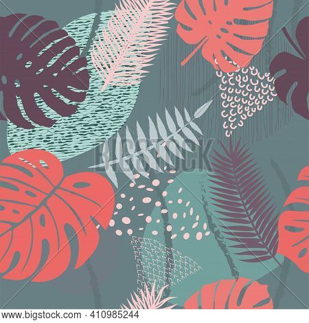 Vector Illustration With Leaves And Abstract Patterns.