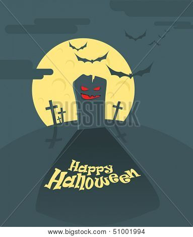Dark cemetery in a full moon. Happy Halloween illustration 
