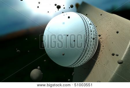 Cricket Ball Striking Bat With Particles At Night