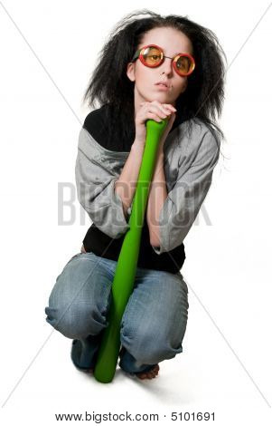 Ragazza con Bat su bianco
