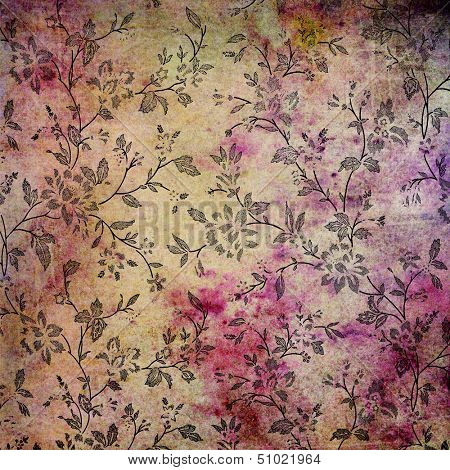 Abstract colorful background or paper with flower-theme grunge texture. For vintage layout design, holiday background invitation or web template