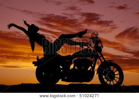Silhouette Woman Motorcycle Heels Up Hands Back