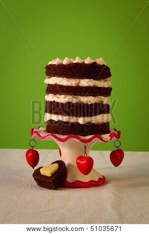 Chocolate Naked Cake Valentine Day Red Hearts