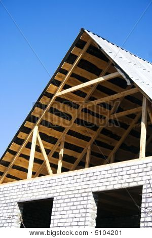House With White Brick. Building Site