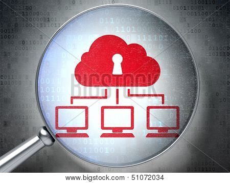 Privacy concept:  Cloud Network with optical glass on digital ba