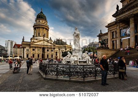 German Cathedral And Concert Hall On Gendarmenmarkt Square In Berlin, Germany