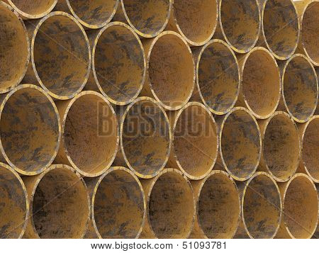 Yellow Metel drainage pipes stacked