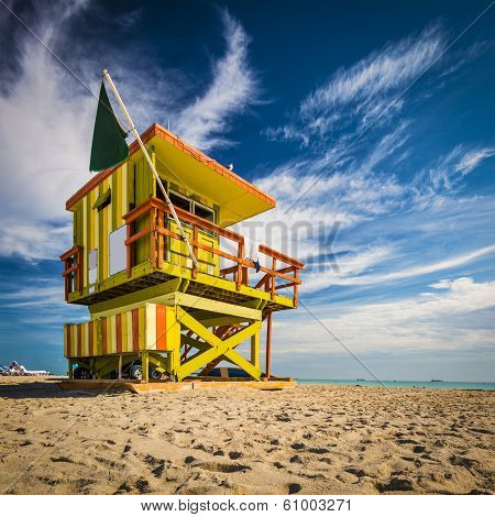 Lifeguard post on South Beach, Miami, Florida.