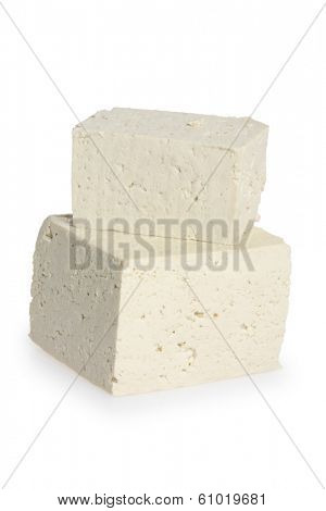 Blocks of tofu on white background