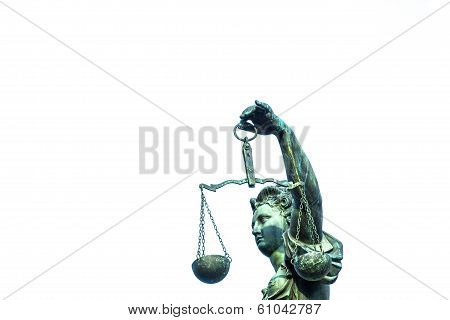 Statue Of Lady Justice In Front Of The Romer In Frankfurt - Germany