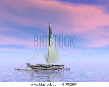 Trimaran boat by sunset - 3D render