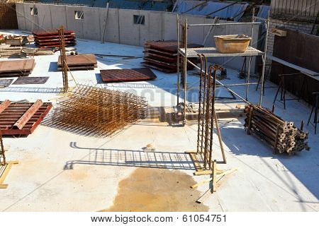 Material At A Construction Site For The Base Of A New House