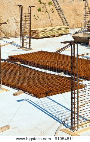 Material At A Construction Site For The Base Of A New House