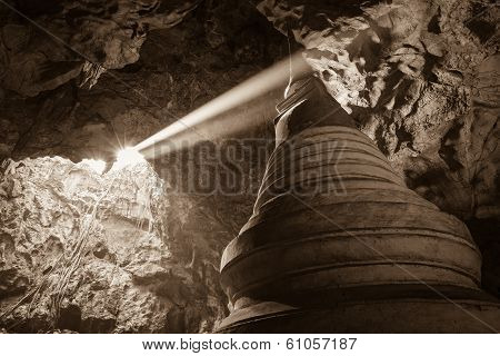 The Lighting Spot On The Stupa In The Cave