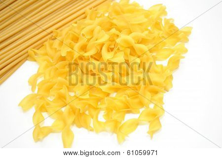 Perciatelli Pasta And Egg Noodles Over White