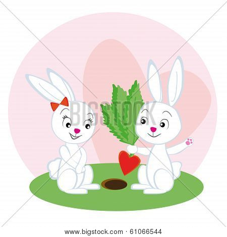 Two lovers rabbit with a carrot