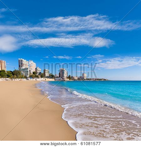 Alicante San Juan beach of La Albufereta with palms trees in Mediterranean Spain