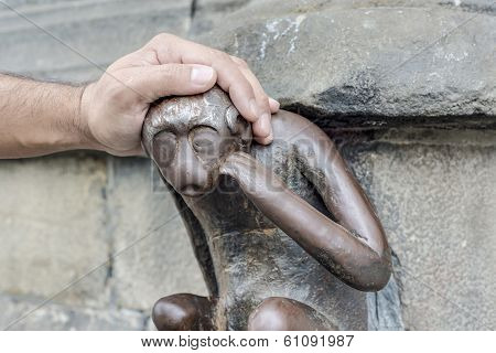Guardhouse Monkey Statue In Mons, Belgium.