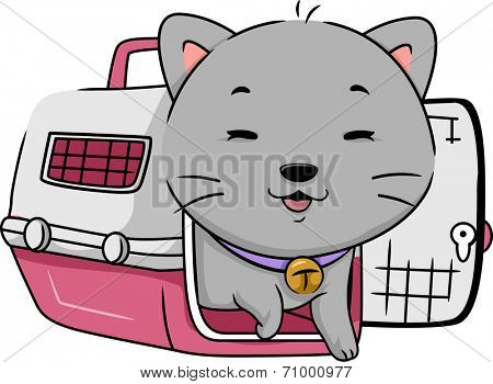 Illustration Featuring a Cat Happily Stepping Out of a Cat Carrier