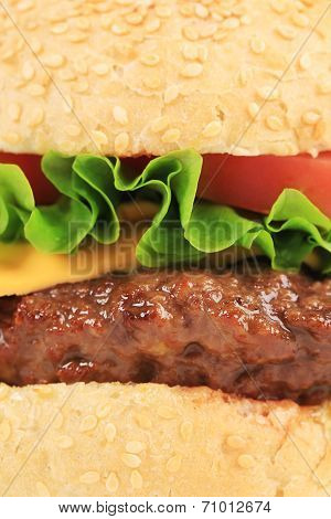 Close up of hamburger layers.