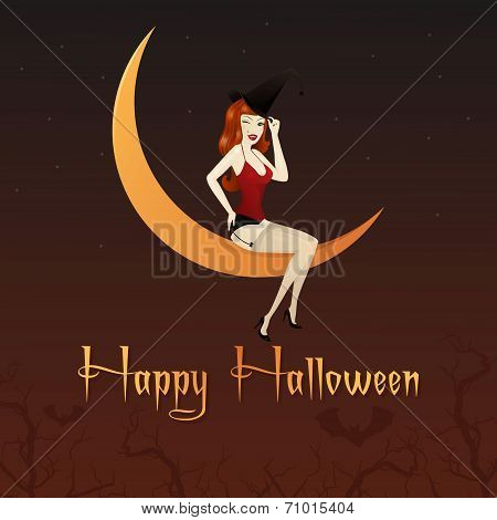 Charming witch on the moon
