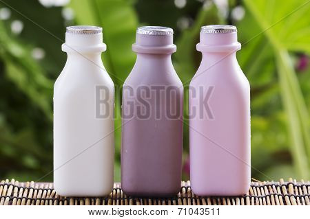 Strawberry, Chocolate And Fresh Milk Bottles