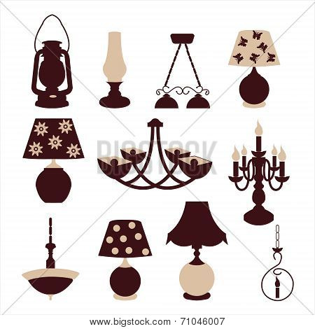 Chandelier And Lamp Silhouette - Illustration