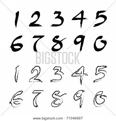 Numbers 0-9 written with a brush