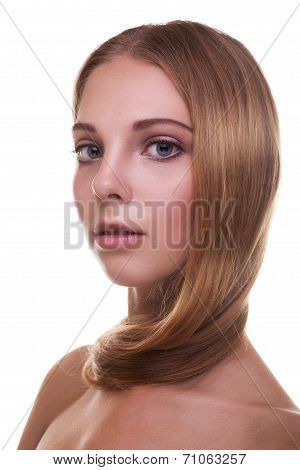 Woman With Healthy Strong Hair On White Background