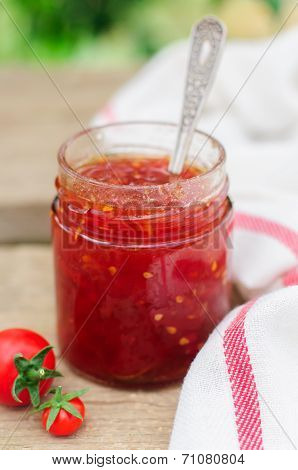 Tomato And Chili Jam In A Clear Jar
