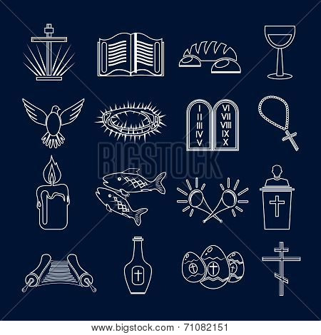 Christianity icons set outline
