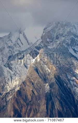 High mountain cliffs in winter