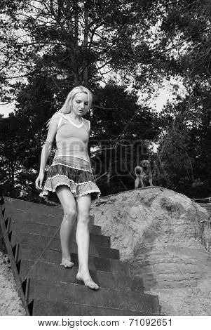 girl running on the stairs