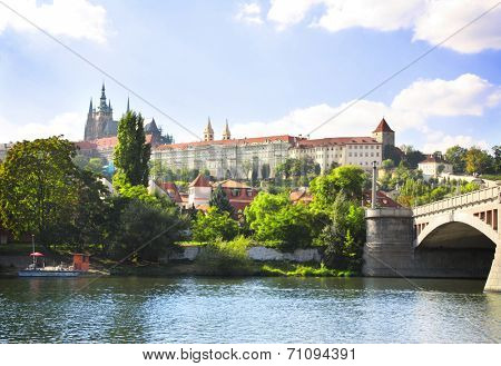 Vitava river and St. Vitus Cathedral in Prague, Czech republic
