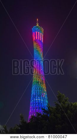 Guangzhou-jan. 18, 2015. Tv Tower At Night Onjan. 18, 2015 In Guangzhou. It Became Operational On Se