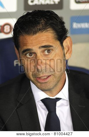 BARCELONA - MAY,11: Real Madrid Sporting Director Manolo Hierro during the Spanish Kings Cup match against UE Cornella at the Estadi Cornella on May 11, 2014 in Barcelona, Spain