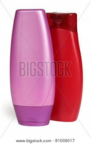 Closed Cosmetic Or Hygiene Blue Plastic Bottle Of Gel, Liquid Soap, Lotion, Cream, Shampoo. Isolated