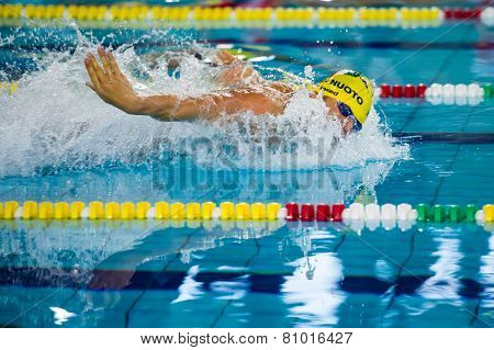 Milan - December  23: F. Giordano   Performing Butterfly  In  Swimming Meeting Brema Cup On December